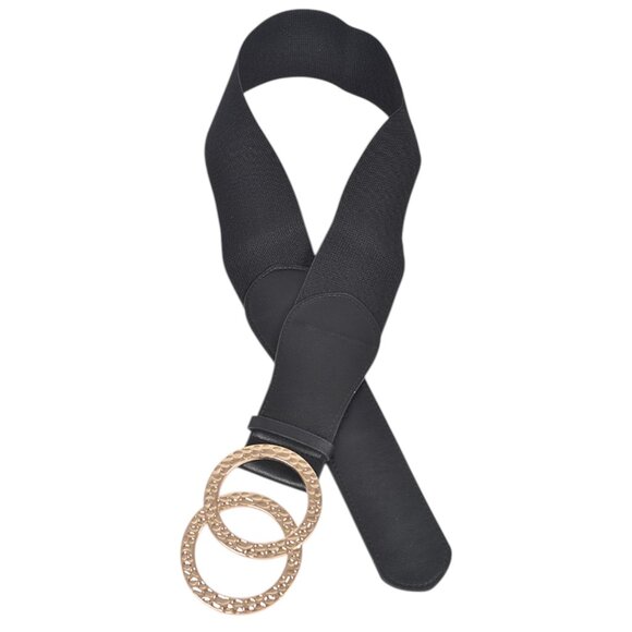 BNWT Plus Size Black Double Ring Buckle Elastic Stretch Fashion Belt - Picture 4 of 5